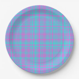 Assiettes En Carton Motif carreaux rose bleu violet