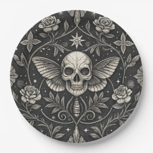 Assiettes En Carton Motif céleste floral crâne gothique (1)
