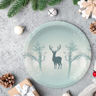 Assiettes En Carton Motif cerfs et arbres