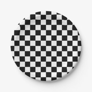 Assiettes En Carton Motif checkered noir et blanc