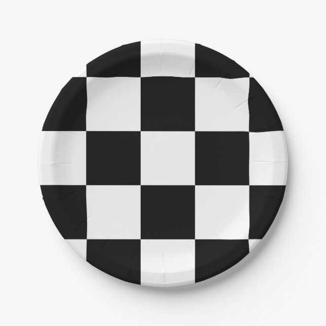 Assiettes En Carton Motif Checkered noir et blanc (Devant)