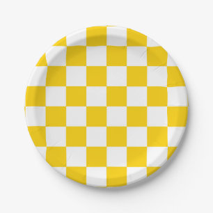 Assiettes En Carton Motif chèque À damiers blanc jaune