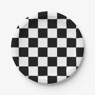 Assiettes En Carton Motif chèque en noir et blanc