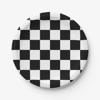 Assiettes En Carton Motif chèque en noir et blanc