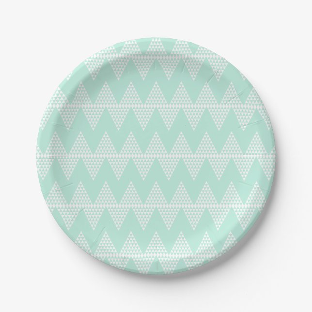 Assiettes En Carton Motif Chevron blanc vert Mint (Devant)