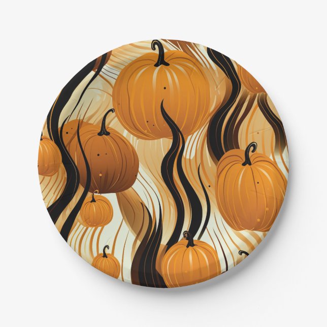 Assiettes En Carton Motif Citrouille d'aquarelle (Devant)