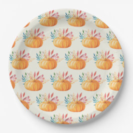 Assiettes En Carton Motif Citrouille d'aquarelle orange