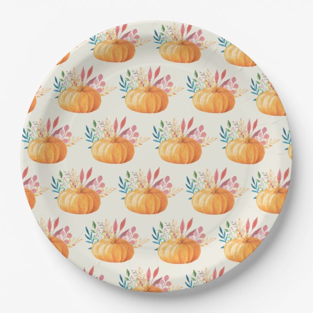 Assiettes En Carton Motif Citrouille d'aquarelle orange (Devant)
