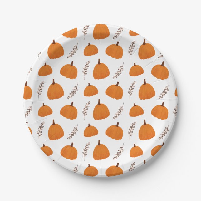Assiettes En Carton Motif Citrouille d'automne (Devant)