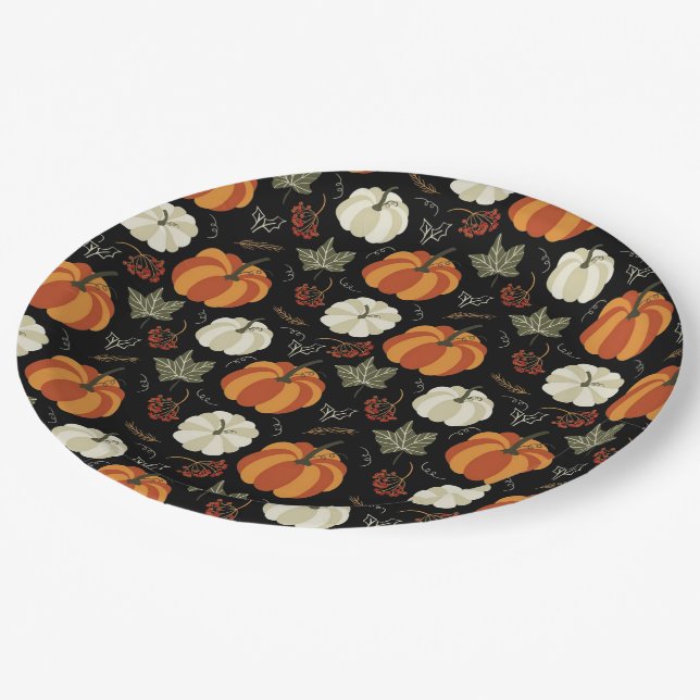 Assiettes En Carton Motif Citrouille d'automne (Angle)