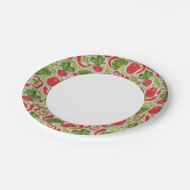 Assiettes En Carton motif clair à base de légumes frais (Angle)