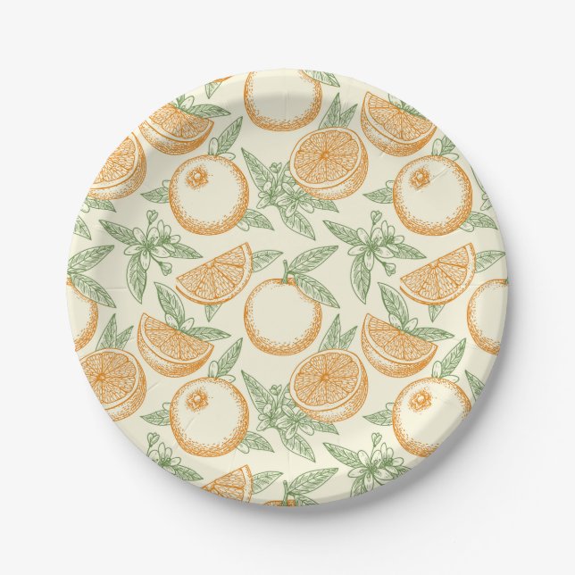 Assiettes En Carton Motif classique aux fruits orange (Devant)