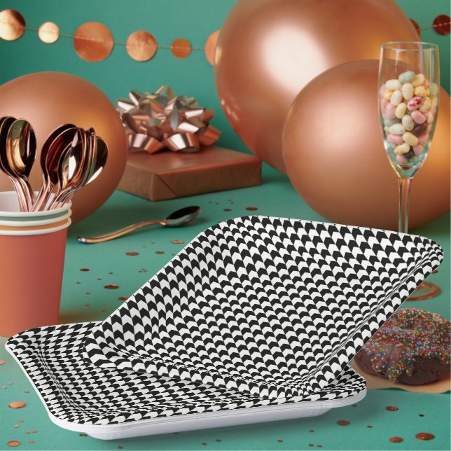 Assiettes En Carton Motif classique noir en houndstooth (Multi)