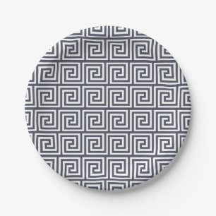 Assiettes En Carton Motif clé bleu grec de la marine