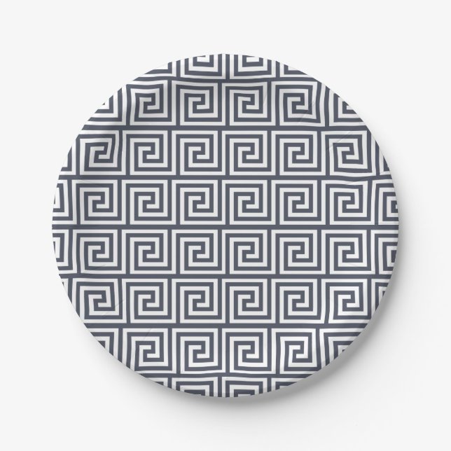 Assiettes En Carton Motif clé bleu grec de la marine (Devant)