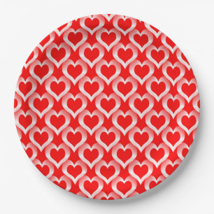 Assiettes En Carton Motif coeurs blancs rouges