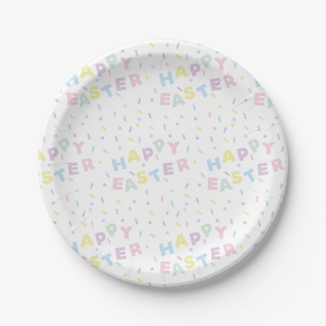Assiettes En Carton Motif Confetti de Pâques joyeux (Devant)