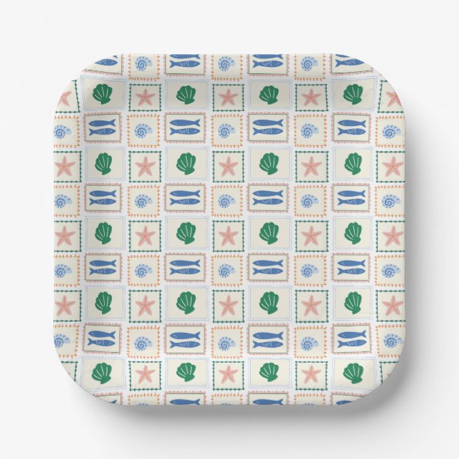 Assiettes En Carton Motif Coquillage Pastel Style Bohème Moderne Côtiè (Recto)