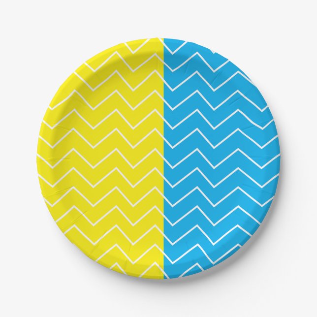 Assiettes En Carton Motif couleur bleu jaune blanc Chevron (Devant)