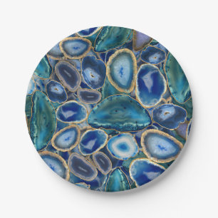 Assiettes En Carton Motif cristal Blue Geodes