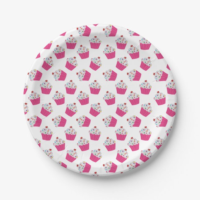 Assiettes En Carton Motif Cupcake rose clair au dessert (Devant)