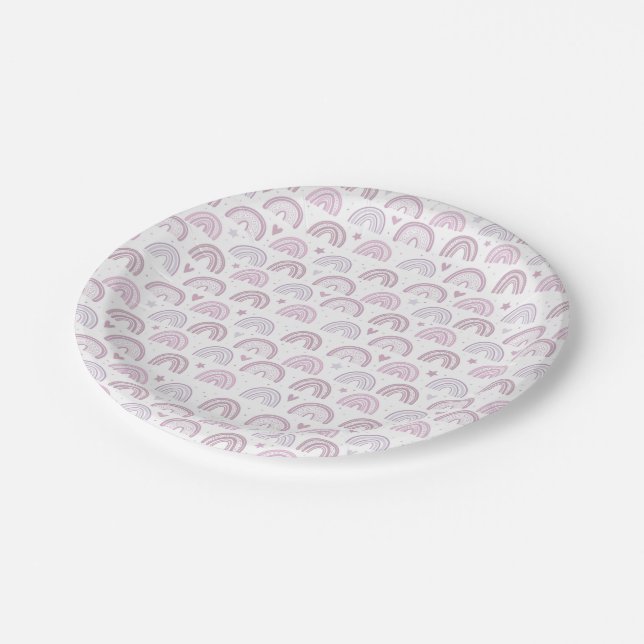 Assiettes En Carton motif Cute Pastel Pink Rainbows Hearts & Stars (Angle)