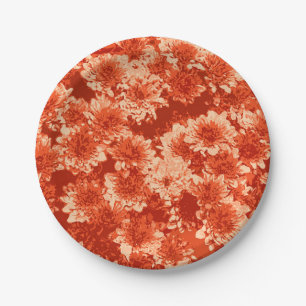 Assiettes En Carton Motif Dahlia Graphique Moderne, Mandarin Orange