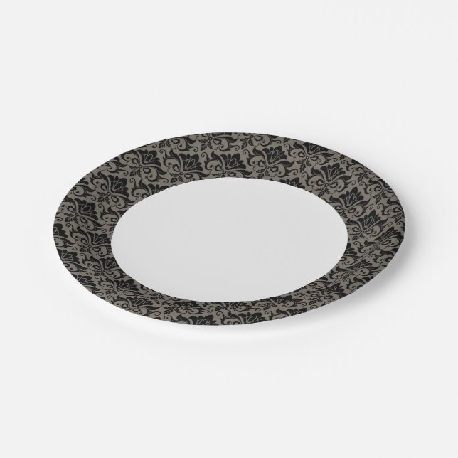 Assiettes En Carton Motif Damas 2 (Angle)