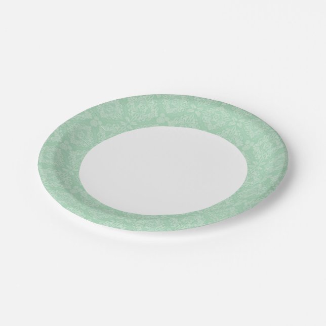 Assiettes En Carton Motif damassé vert (Angle)