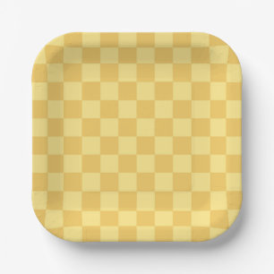Assiettes En Carton Motif damier jaune