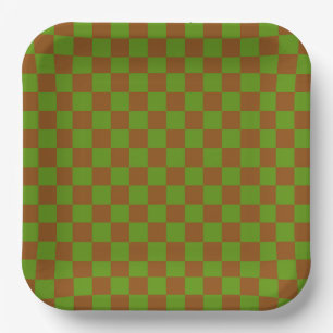 Assiettes En Carton Motif damier pomme caramel