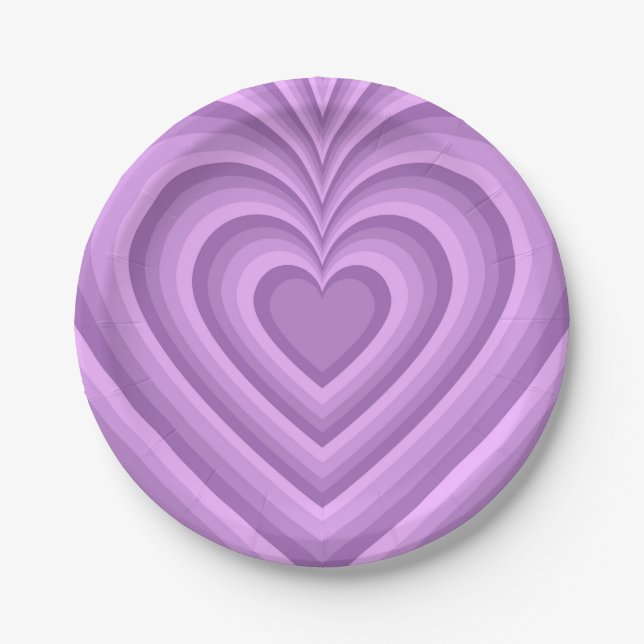 Assiettes En Carton Motif d'amour du coeur hypnotique violet (Devant)