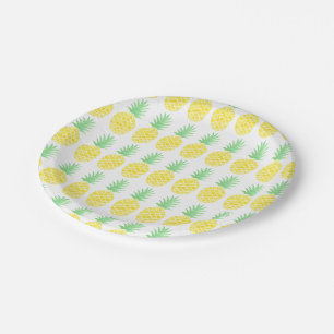 Assiettes En Carton Motif d'ananas jaune et vert brillant