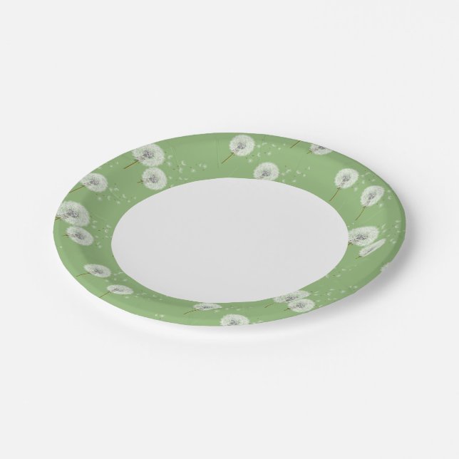 Assiettes En Carton Motif Dandelion sur Green Arrière - plan (Angle)
