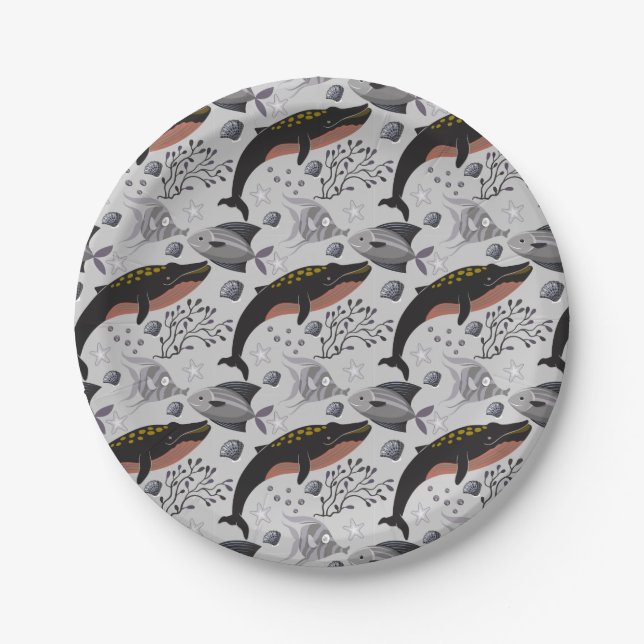 Assiettes En Carton Motif d'animaux aquatiques | vie sous-marine océan (Devant)