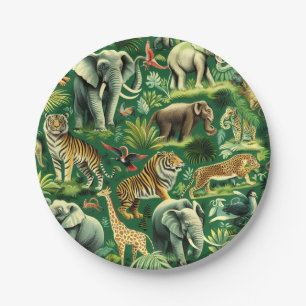 Assiettes En Carton Motif d'animaux de la jungle vintage