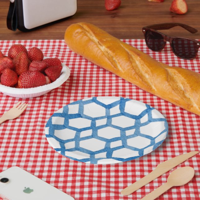 Assiettes En Carton Motif d'aquarelle bleu japonais Shibori (Pique-nique)
