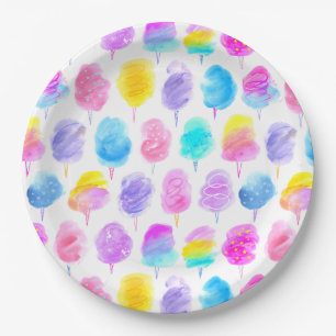 Assiettes En Carton Motif d'aquarelle couleur Coton Candy