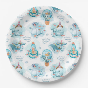 Assiettes En Carton Motif d'aquarelle de la belle baleine nautique