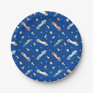 Assiettes En Carton Motif d'aquarelle de voiture Little Boy Racing