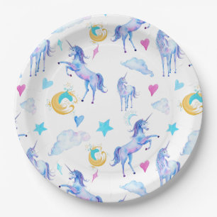 Assiettes En Carton Motif d'aquarelle magique Unicorn Design Imaginair