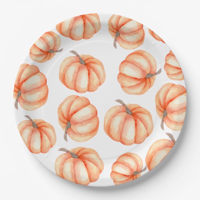 Assiettes En Carton Motif d'aquarelle orange Citrouille Halloween Auto (Devant)