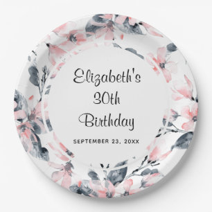 Assiettes En Carton Motif d'aquarelle rose et gris