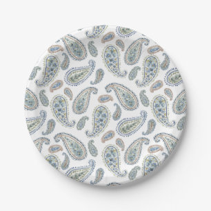 Assiettes En Carton Motif d'aquarelle White Blue Green Paisley