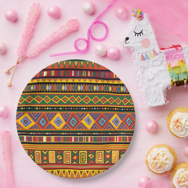 Assiettes En Carton Motif d'art ethnique en Afrique (Fête)