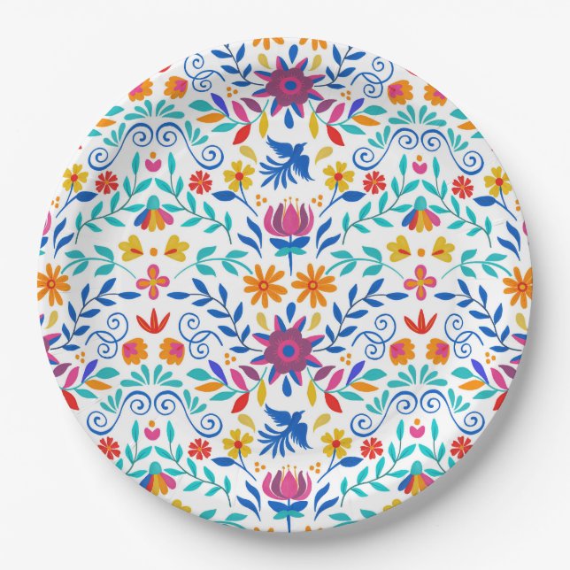 Assiettes En Carton Motif d'art populaire mexicain (Devant)