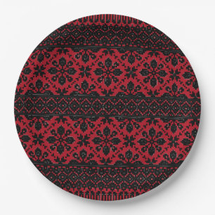 Assiettes En Carton Motif d'art populaire traditionnel ukrainien vouch