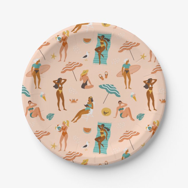 Assiettes En Carton Motif de bains de soleil de plage (Devant)