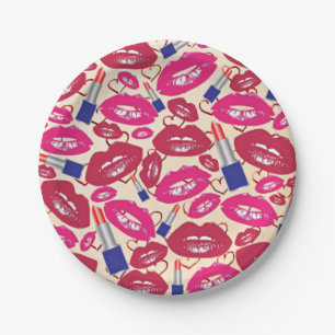 Assiettes En Carton Motif de baiser de rouge à lèvres