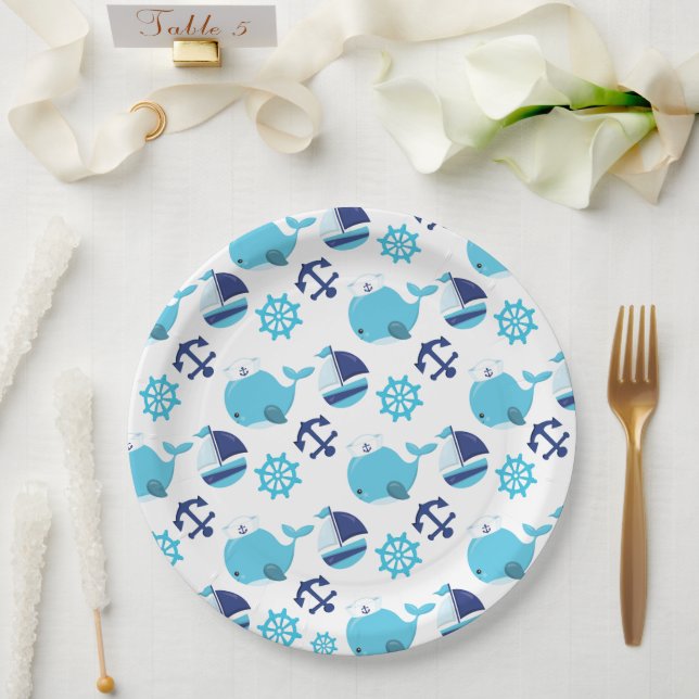 Assiettes En Carton Motif De Baleines, Beaux Baleines, Baleines Bleues (Mariage)